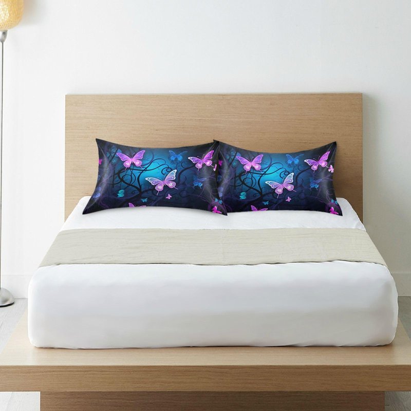 YETTASBIN Purple Blue Butterfly Satin Pillowcase, Soft Breathable Silk Pillow Case with Envelope Closure for Hair and Skin, Standard Size 26 x 20 Inch