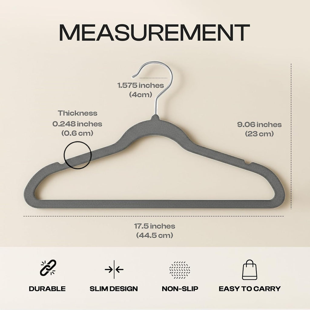 Utopia Home Velvet Hangers - 150 Pack Luxury Non-Slip Slim Coat & Pant Hangers | Strong Space-Saving Design - Grey