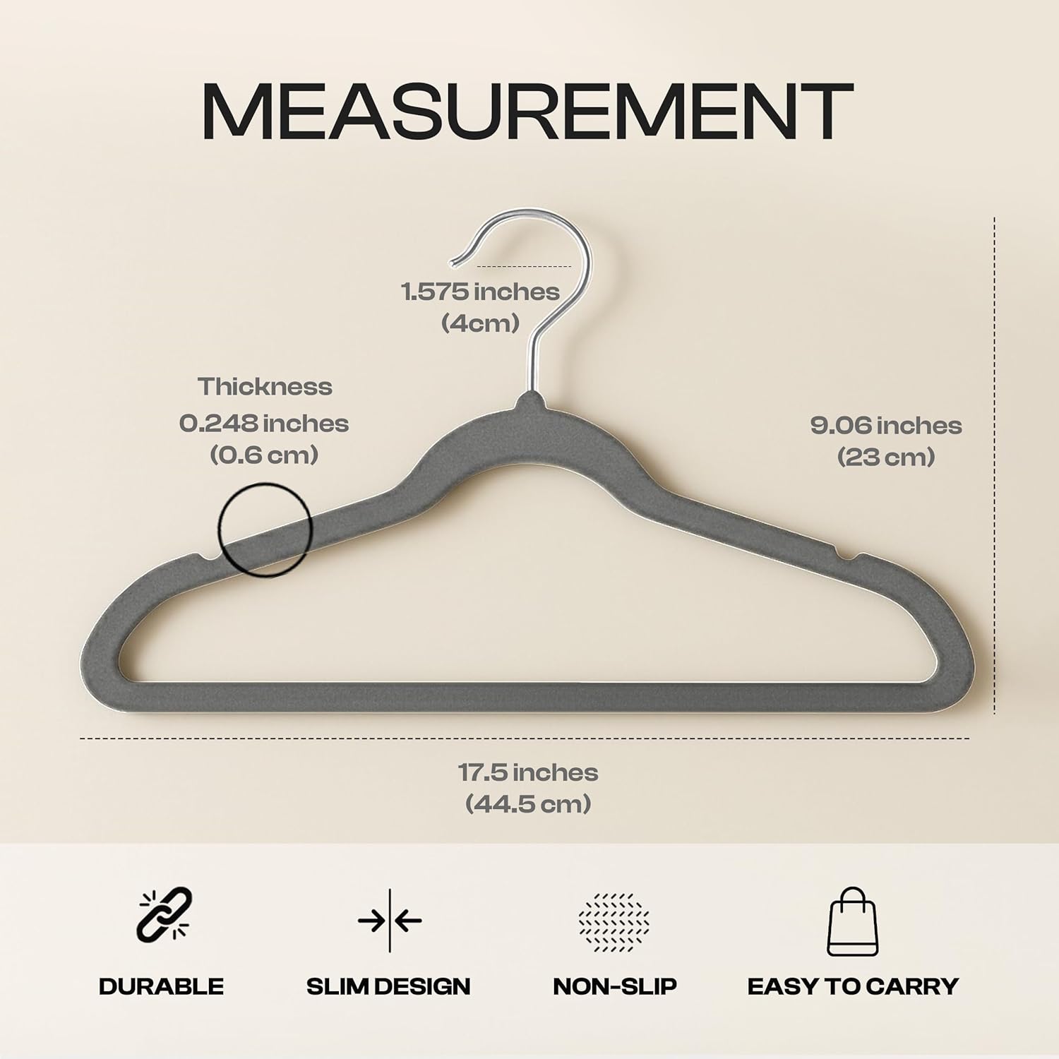 Utopia Home Velvet Hangers - Luxury Non-Slip Slim Coat & Pant Hangers, Space-Saving Design | 20 Pack - Grey