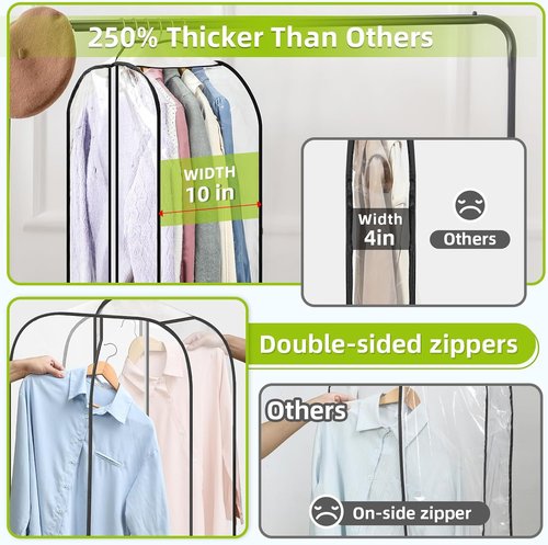 LANDNEOO Clear Garment Bags - 6 Pack Zippered Clothes Storage for Coats, Dresses & Furs | 40'' Long