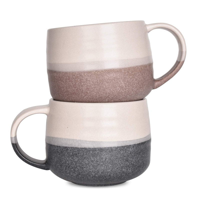 Bosmarlin Ceramic Large Latte Coffee Mug Set of 2 for Latte, Cappuccino, 18 Oz, Dishwasher and Microwave Safe (Pink&Grey, 2)