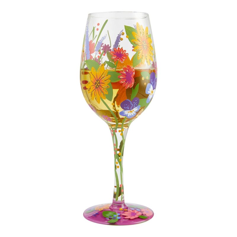 Enesco 6006284 Designs by Lolita Garden' Hand-Painted Artisan Wine Glass, 15 Ounce, Multicolor