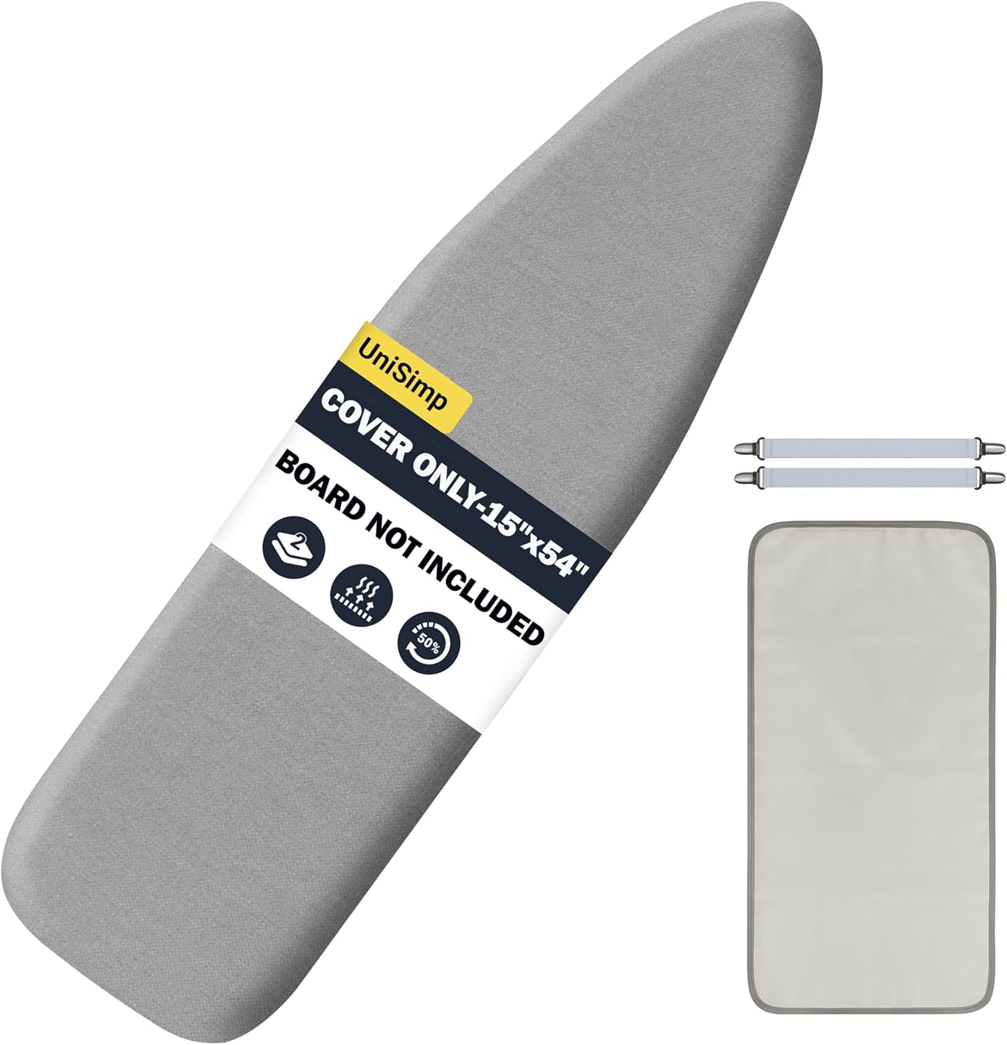 UniSimp Ironing Board Cover - Extra Thick Natural Cotton, Scorch & Stain Resistant | 15"x54" Heatproof Gray