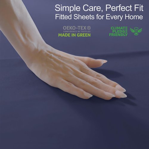RUVANTI 100% Cotton Fitted Sheet Full Size Only - Crispy Cooling Percale Sheet - Breathable & Durable - Deep Pocket 16 Inches (Fits up to 18") - Deep Navy - 1 Piece