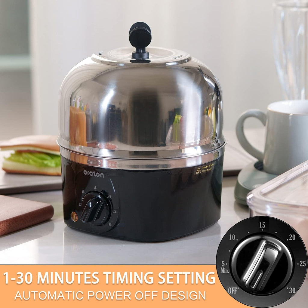 Oroton Electric Egg Cooker - 9 Egg Capacity for Hard Boiled, Poached & Scrambled Eggs | Stainless Steel, Auto Shut-Off