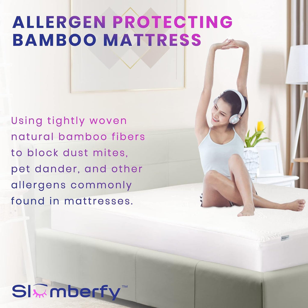Slumberfy Waterproof Mattress Protector - Hypoallergenic Bamboo Viscose | Natural Breathable Jacquard | Queen Size 60x80”