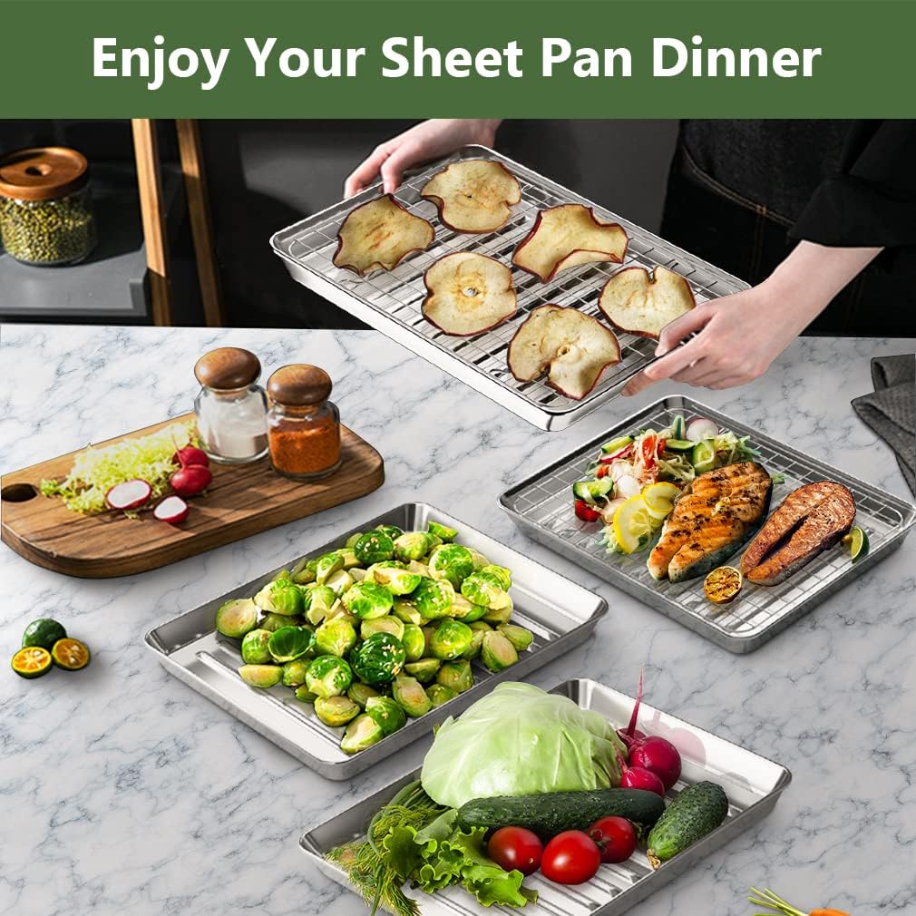 ROTTAY Small Baking Sheet Pan Set - 2 Heavy-Duty Stainless Steel Cookie Sheets with Wire Racks | 9 x 7 x 1 Inches