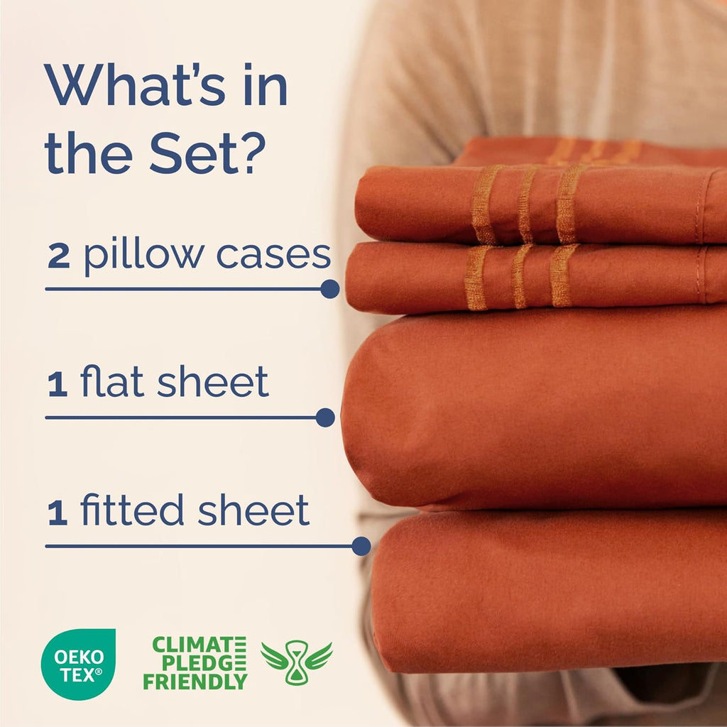 Queen Size 4-Piece Sheet Set - Comfy Cooling Bed Sheets - Luxury Hotel Quality | Deep Pockets, Soft, Wrinkle-Free - Oeko-Tex Certified - Terracotta