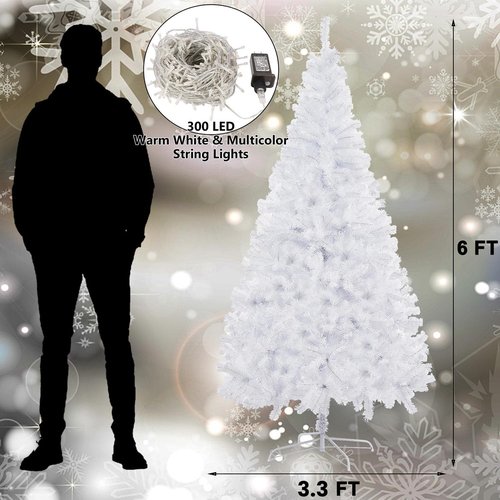 Juegoal 6 FT Artificial Christmas Tree - Remote Control with 300 LED Warm White & Multicolor Lights | Durable Pine with Metal Legs