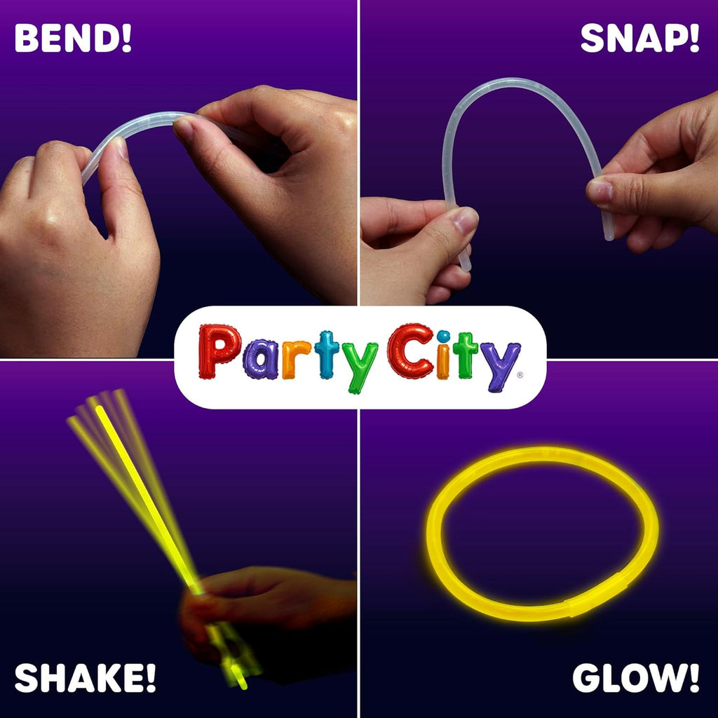 Party City 100 Glow Sticks - Neon Glow in the Dark Party Supplies | Connectors for Bracelets & Necklaces