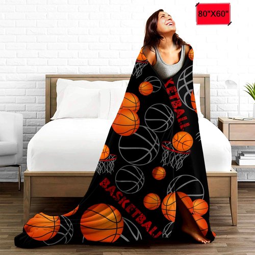 Super Soft Basketball Blanket Lightweight Cozy 3D Printed Flannel Soccer Baseball Throw Blankets for Sport Fans Kids Adults Gifts 80"X60"