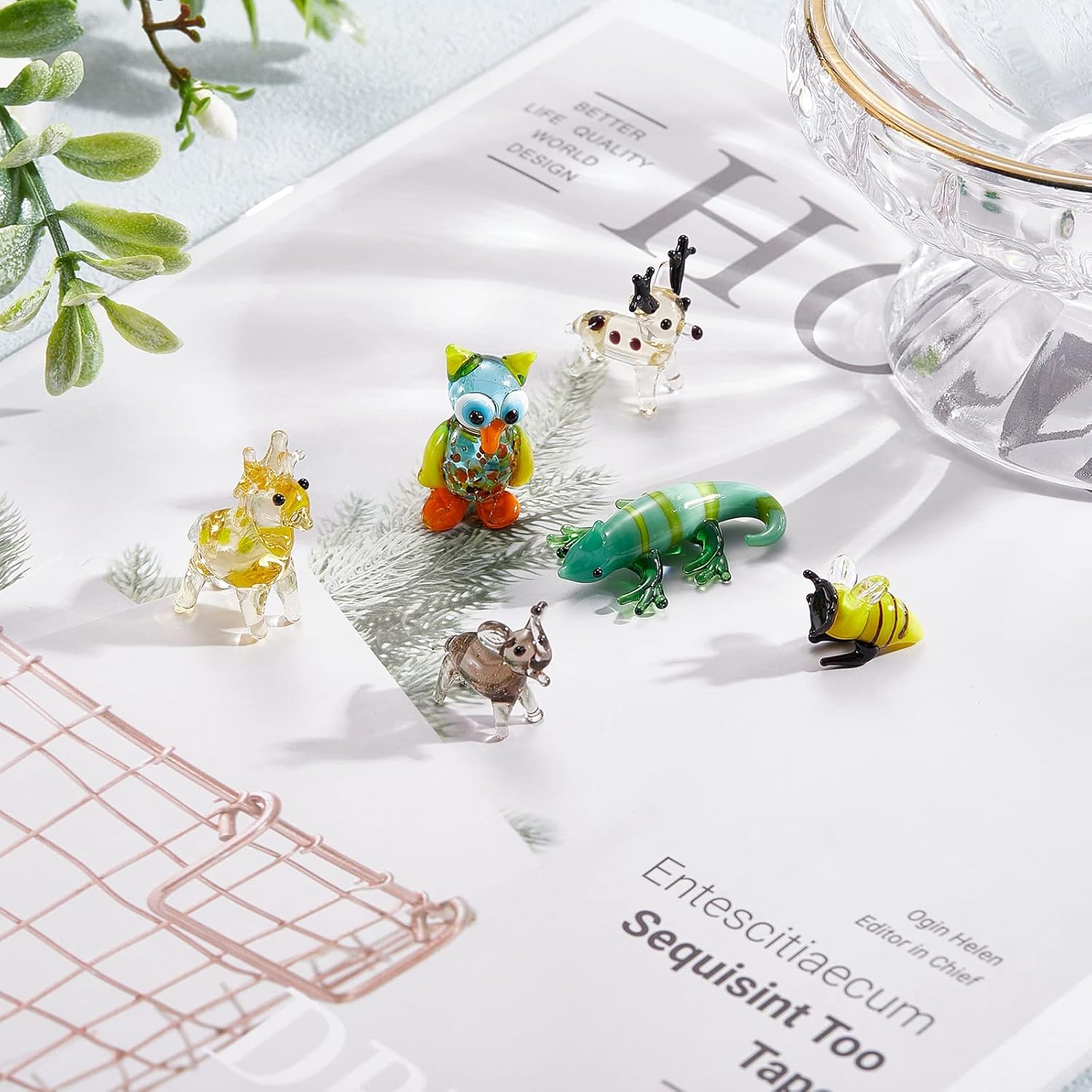 Skiennix 6Pcs Hand Blown Glass Figurines - Unique Christmas Reindeer, Birds, Giraffes & More | Perfect for Home Decor & Gifts