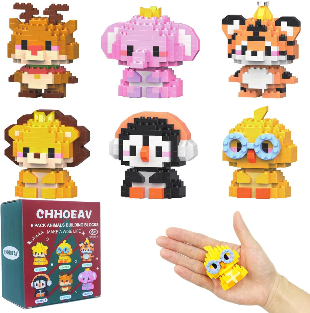 Skiennix Mini Animal Building Blocks - Cute 6 Pack Toys for Kids | Perfect for Easter & Party Favors