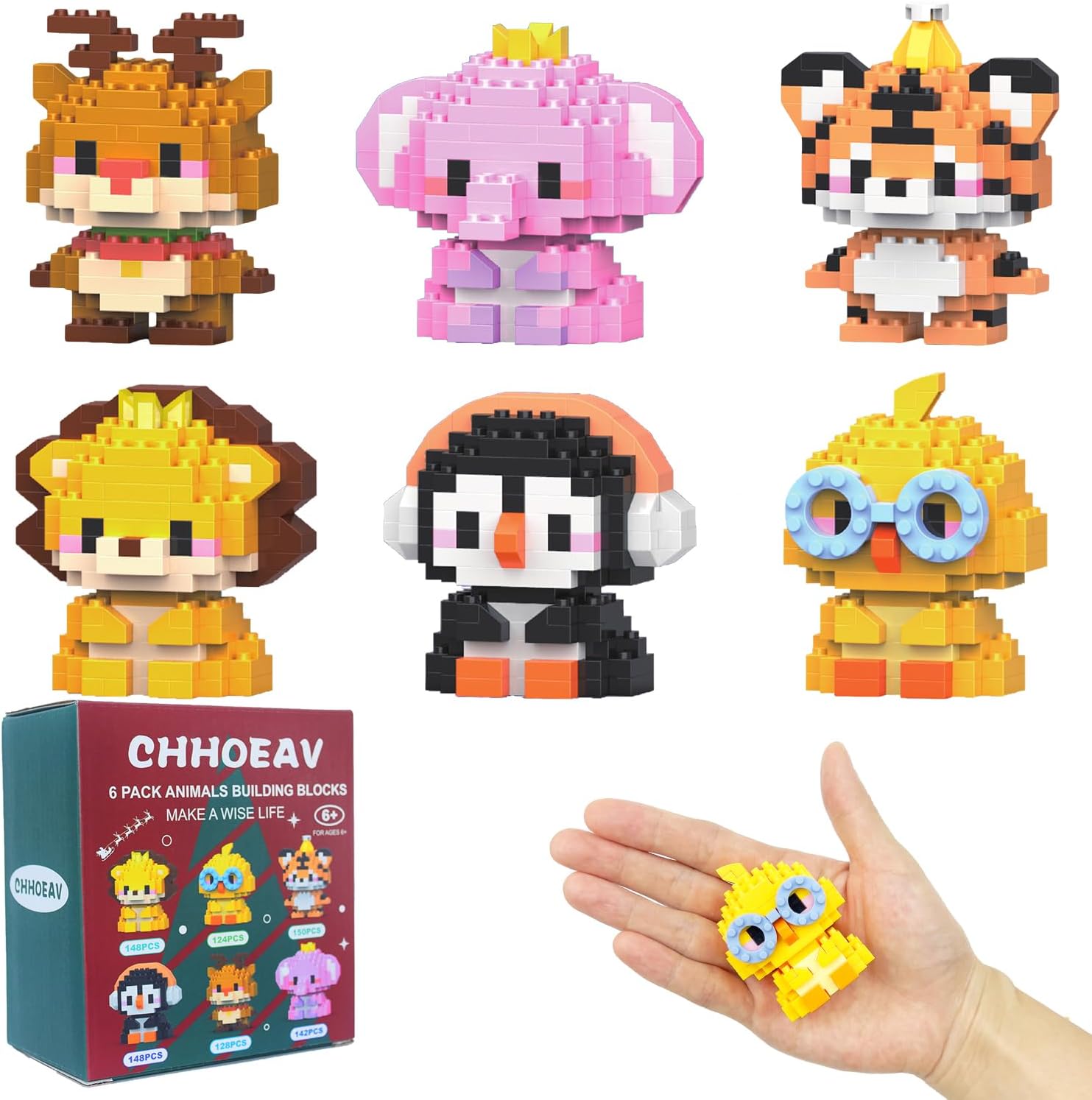 Skiennix Mini Animal Building Blocks - Cute 6 Pack Toys for Kids | Perfect for Easter & Party Favors