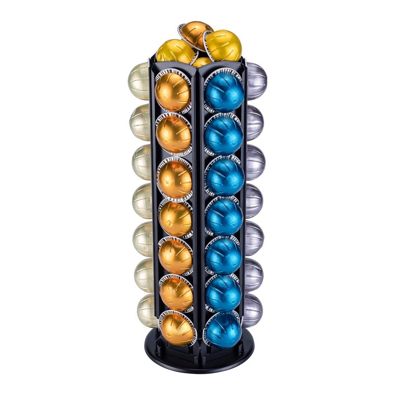 FlagShip Pod Holder for Nespresso Capsule Holder Vertuoline Stand for 50+ Nespresso Vertuo Pod Storage Carousel Small Coffee Pod Organizer, Black Metal