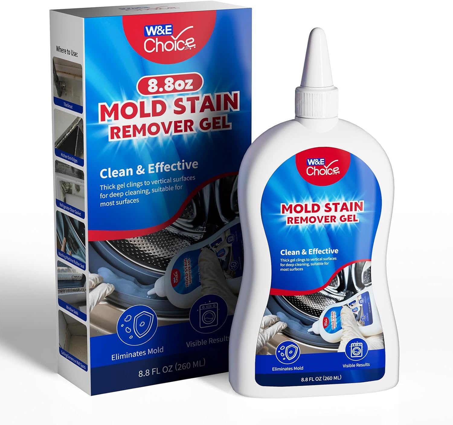 W&E Choice Stain Remover Gel - Heavy Duty Cleaner for Shower, Tile Grout & Washing Machine Seal | 8.8 Fl Oz