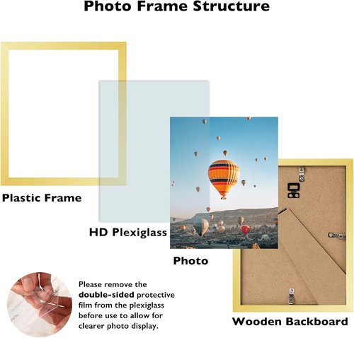 JCJMY 10x12 Gold Picture Frame - Wall Mounting Horizontally or Vertically | Shatter Resistant Plexiglass