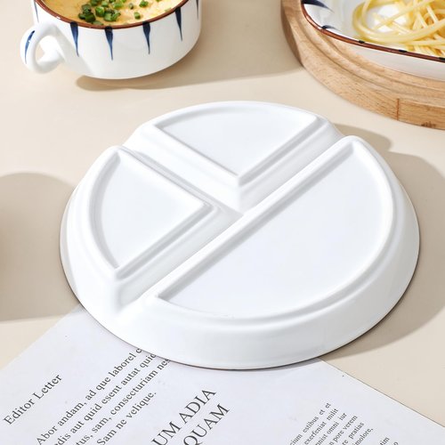Acyhggi 8" Dinner Plate Set, 3-Piece, Compartmentalized Ceramic Plates for Breakfast, Salad, Portion Control and Weight Loss