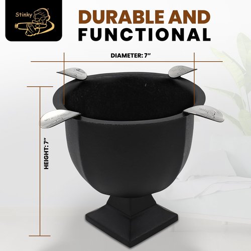 Stinky Cigar Box Pressed Ashtray, Cast Iron Black - Windproof Design with 4 Stirrups, Deep Bowl for Indoor & Outdoor Use, Heat Resistant & Easy to Clean - Ideal Smoking Accessory for Cigar Enthusiast