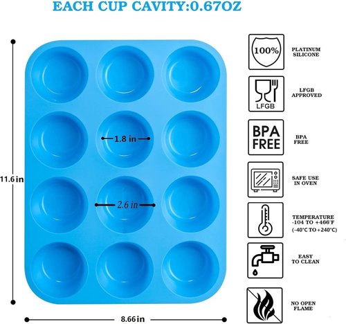 JEWOSTER Silicone Muffin Pan - 12-Cup Nonstick Baking Molds, BPA Free | 2-Pack for Muffins & Cupcakes