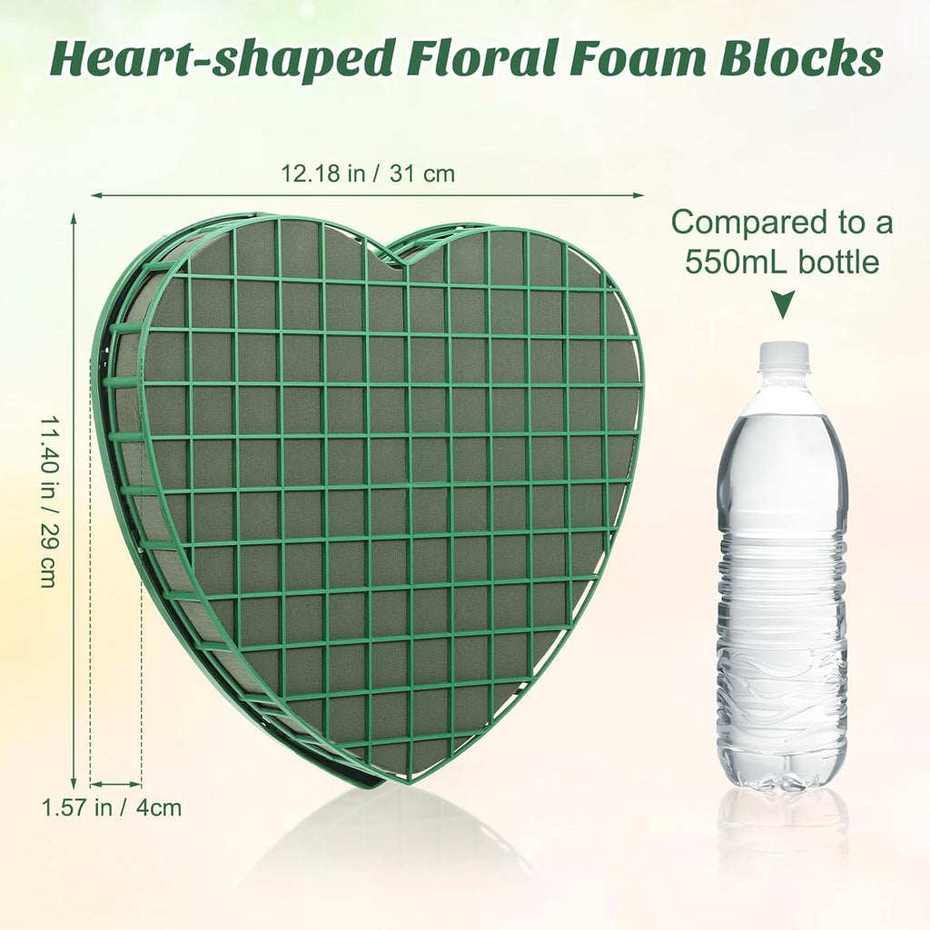STOBOK Floral Foam Hearts - Heart Shaped Floral Foam Cage with 5 Suction Cups for Weddings & DIY Decor | Green, 12.2 x 11.4 in