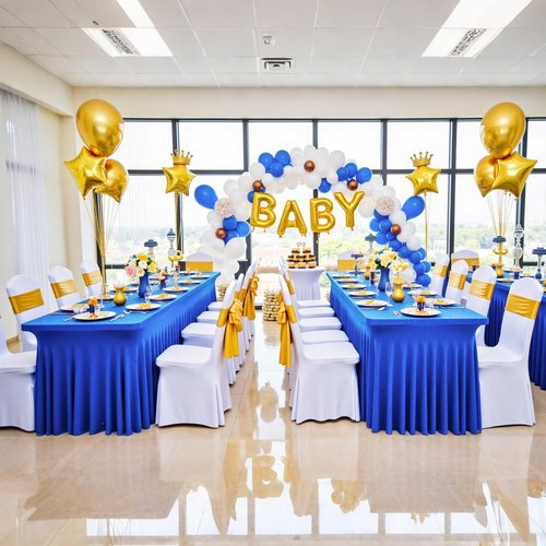 Htper 3 Packs Royal Blue Spandex Tablecloths for 8 Foot Rectangle Tables, Stretchy Fitted 8FT Blue Table Skirt for Wedding Party, Wrinkle Free Tablecloths for Banquet Wedding Birthday Party