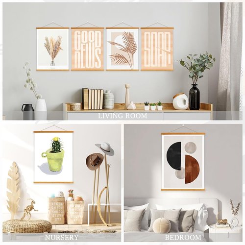 Benjia Magnetic Light Wood Poster Frame Set - 4 Pack for 16x20, 16x22, 16x24 Art Prints | Teak Color