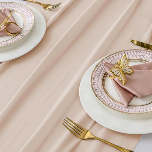 MDS Pack of 5 | Champagne Gold | 10ft Chiffon Table Runner 29x120 Inches Long Romantic Rustic Sheer Gauze Runner for Wedding Bridal Shower Birthday Banquets Engagement Spring Easter Boho Decorations