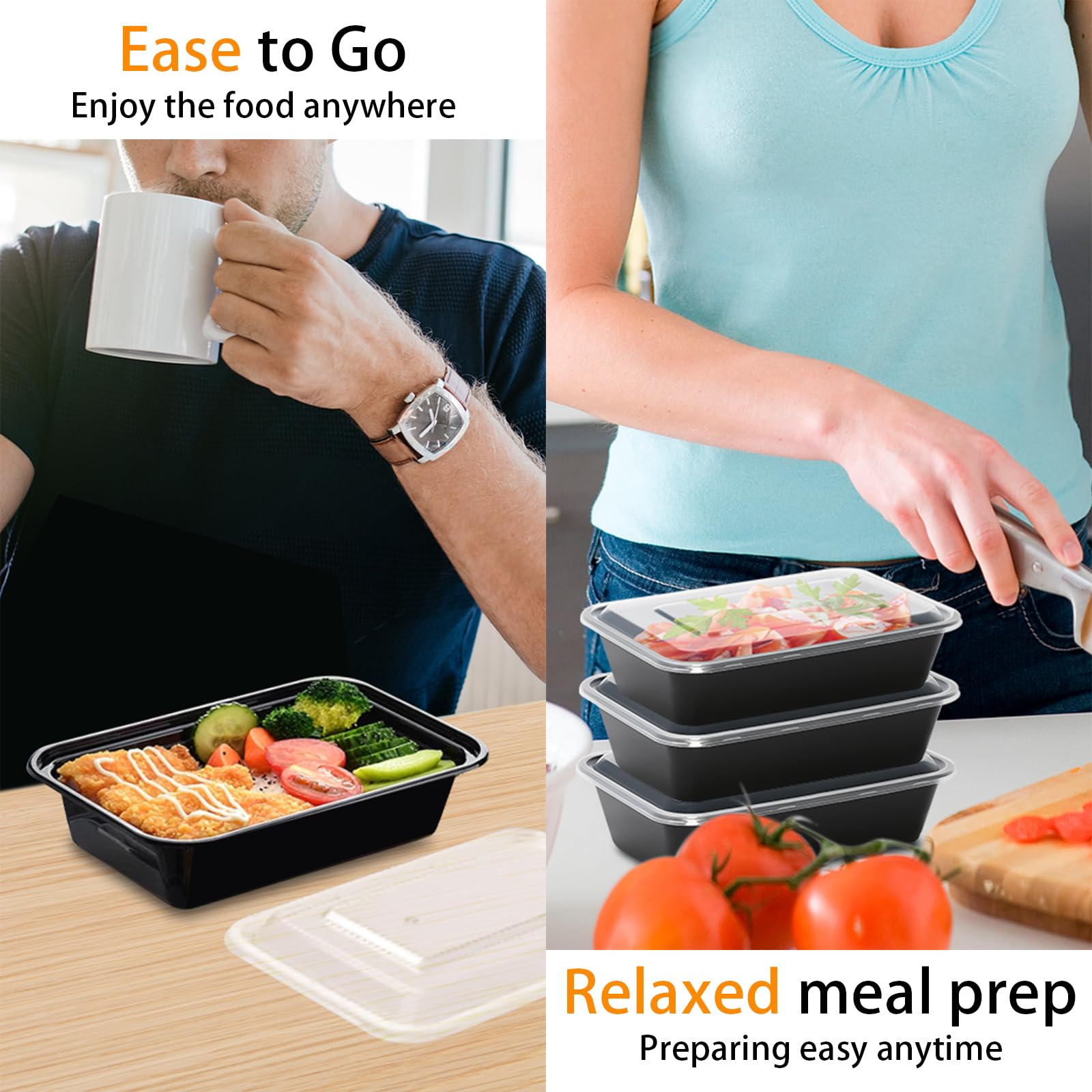 PIRTA 60 Pack 32 oz Meal Prep Containers Reusable with Lids, Food Safe, Leakproof, Microwave, Freezer, Dishwasher, To-Go Take Out, Plastic Food Storage Bento Lunch Box