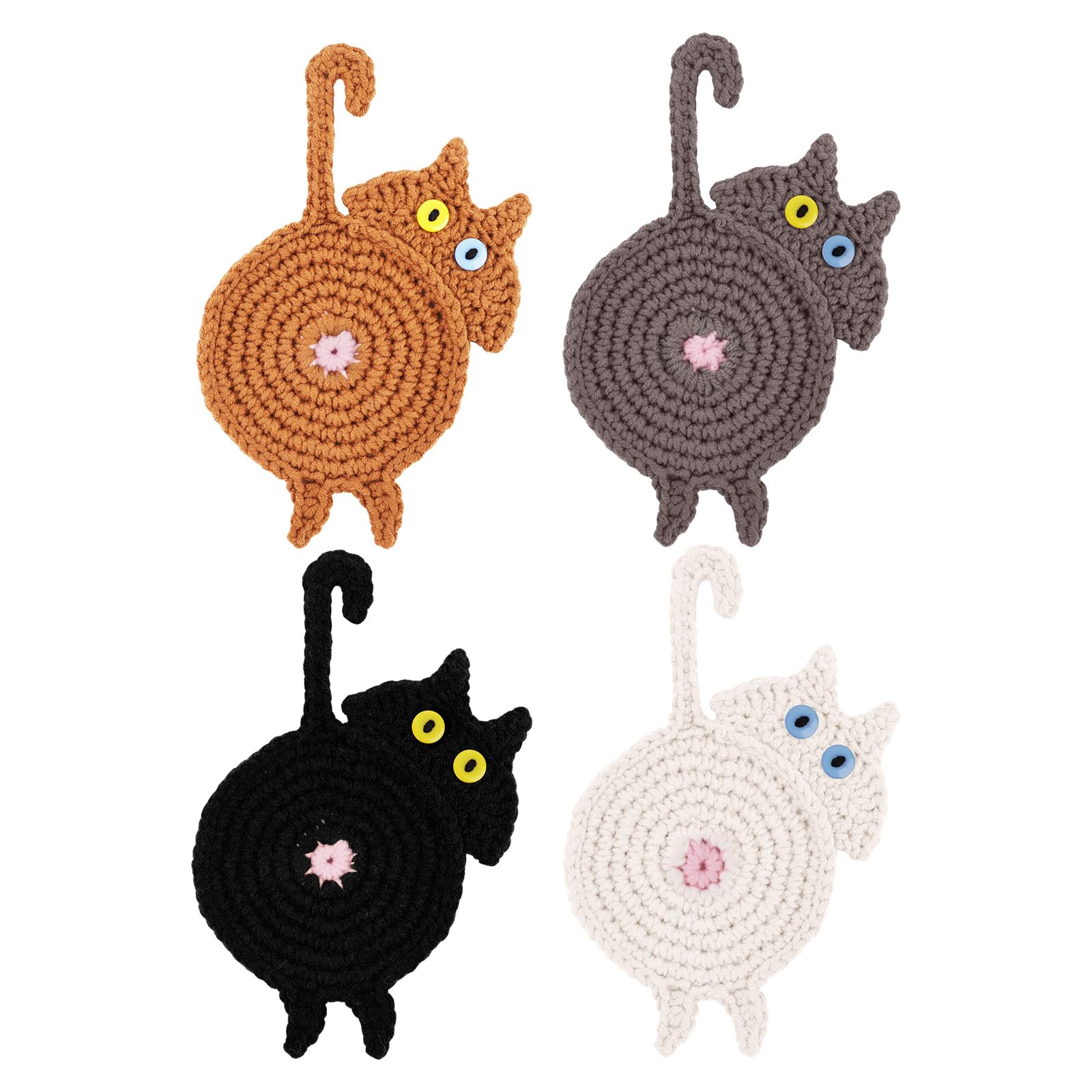 DICHA Peeking Cat Crochet Coasters - Cat Gifts - Insulation Coasters for Coffee & Tea - Handmade Set of 4