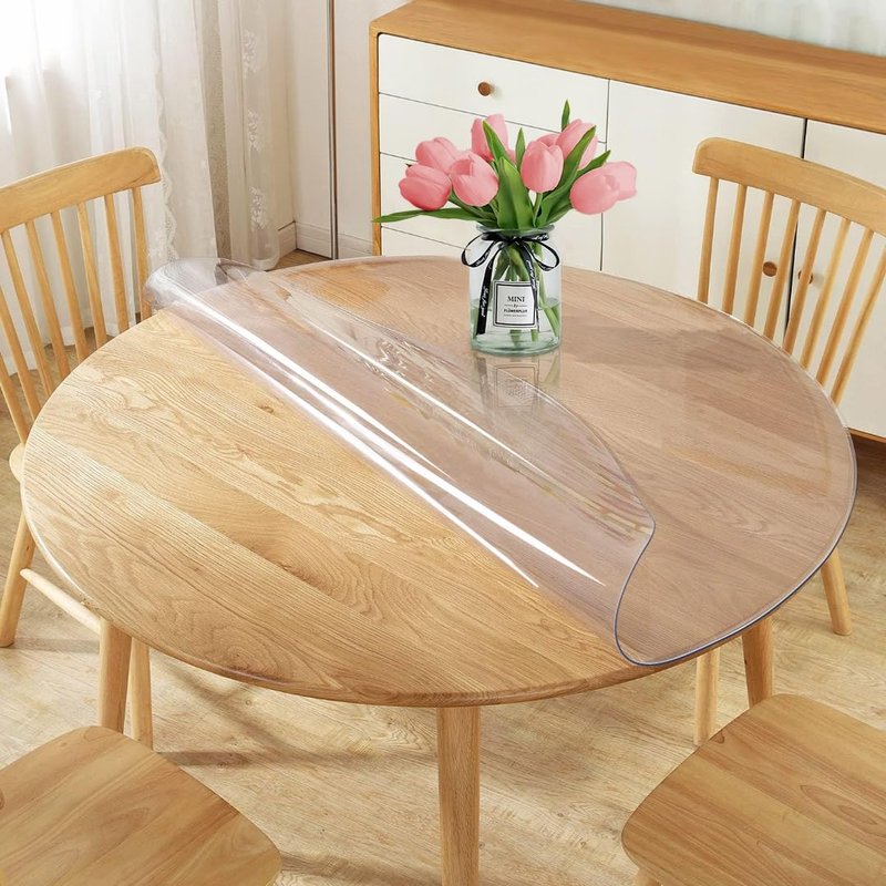 44 Inch Diameter Clear Round Plastic Protector Cover Vinyl Tablecloth Clear PVC Placemats Circle Desk Pad Dining Coffee Table Wood Furniture Protector Wipeable Water Resistant Table Runner Protector