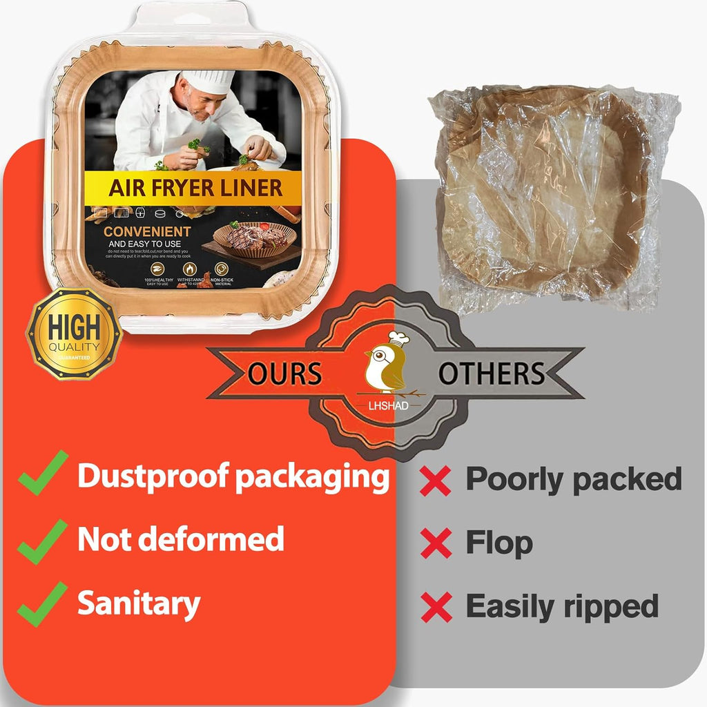 Skiennix Air Fryer Disposable Paper Liners - 10 Inch Square, 100 Pcs Non-Stick Parchment for 8-12QT Fryers