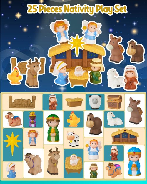 HARDWIND Nativity Set - 25-Piece Christmas Story Playset Figurines for Kids Ages 1-6+