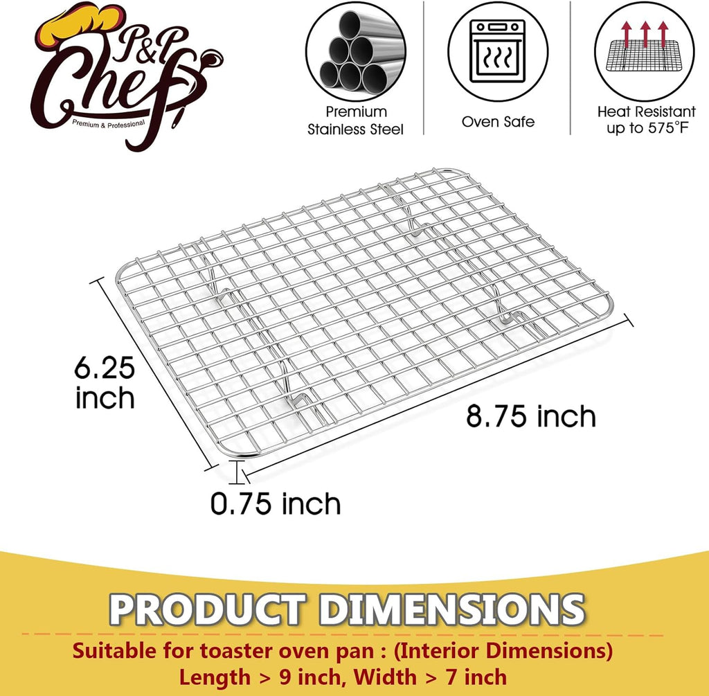 P&P CHEF Stainless Steel Cooling Baking Rack Set - Heavy Duty, Oven & Dishwasher Safe, 8.75 Inch