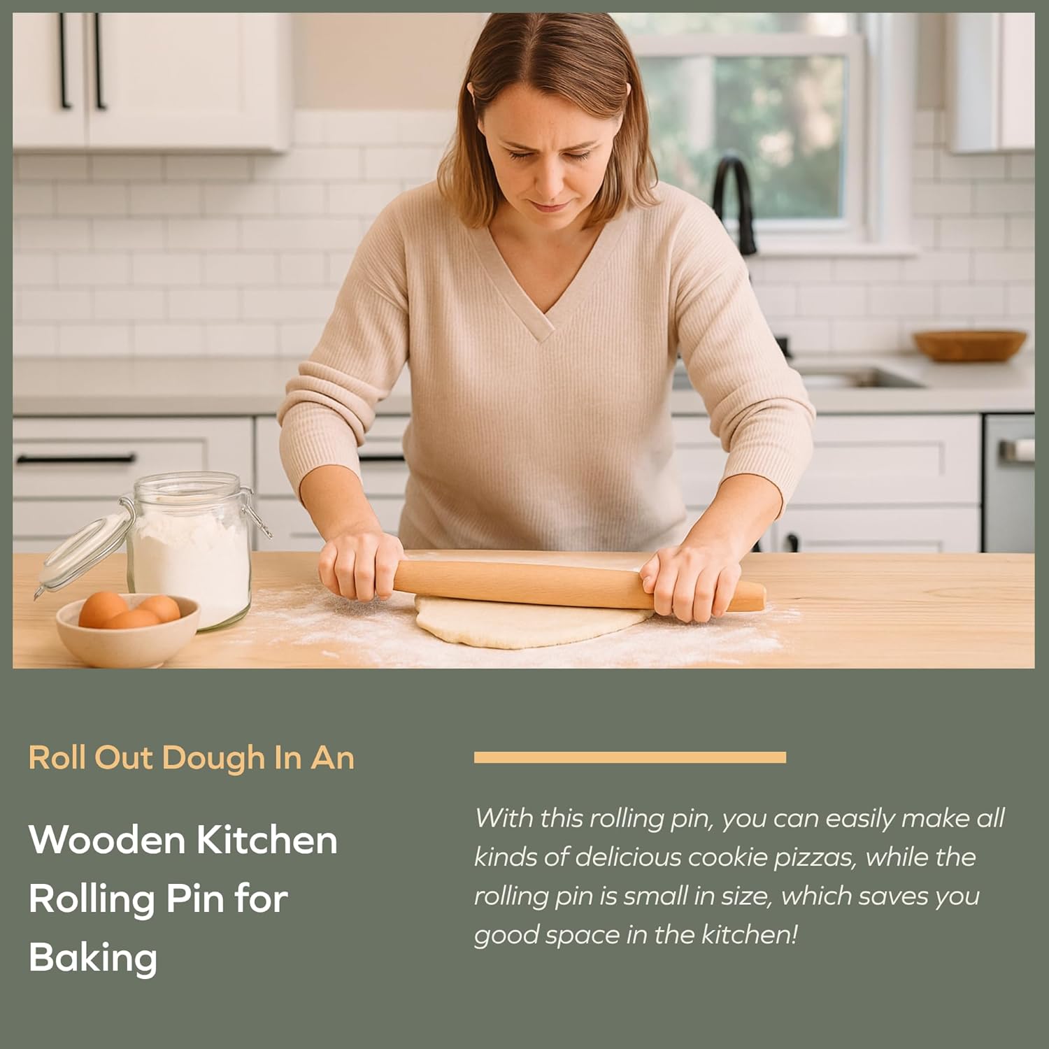 Muso Wood French Rolling Pin - Beech Wood Tapered Design for Baking | 15.75-Inch for Pastry & Cookies