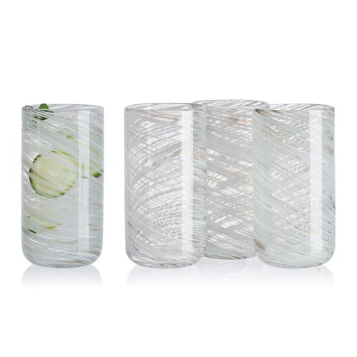 Mikasa Color Swirl White Gray Set of 4 Highball Tall Beverage Glasses, 18 ounces