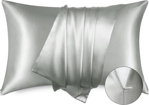 Bedsure Satin Pillowcase Set - Silky Soft King Size Pillow Covers with Zipper | 2 Pack in Grey, 20x36 Inches