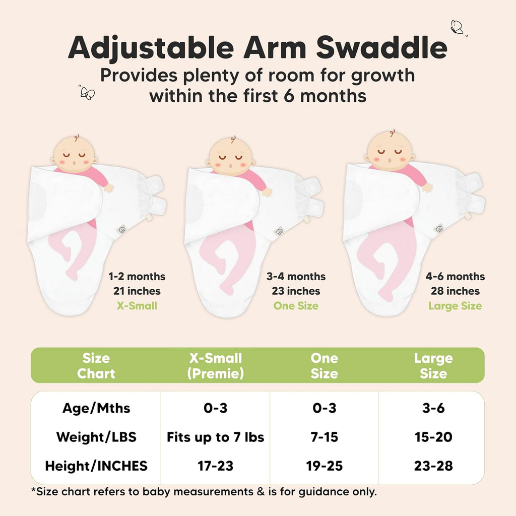 Skiennix Organic Baby Swaddle Sleep Sacks - Soft & Snug for Newborns 3-6 Months | 3-Pack in Cloud, Size L
