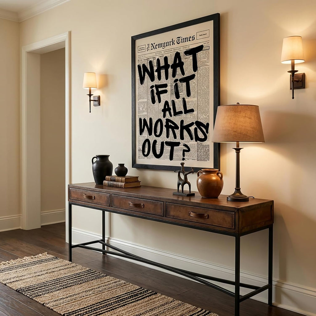 Skiennix 16X20 Inch Black Frame - Inspirational "What If It All Works Out" Canvas Wall Art | Motivational Decor for Bedroom, Dorm, Office