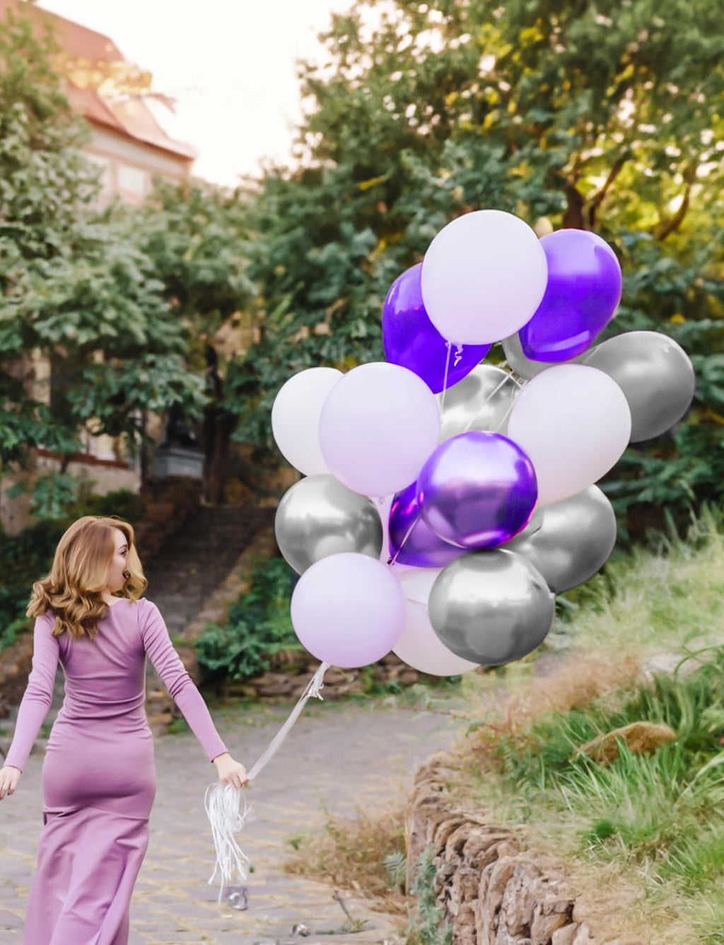 Skiennix 12 Inch Purple & Silver Balloons - 60pcs Pastel Lavender Confetti for Parties & Celebrations