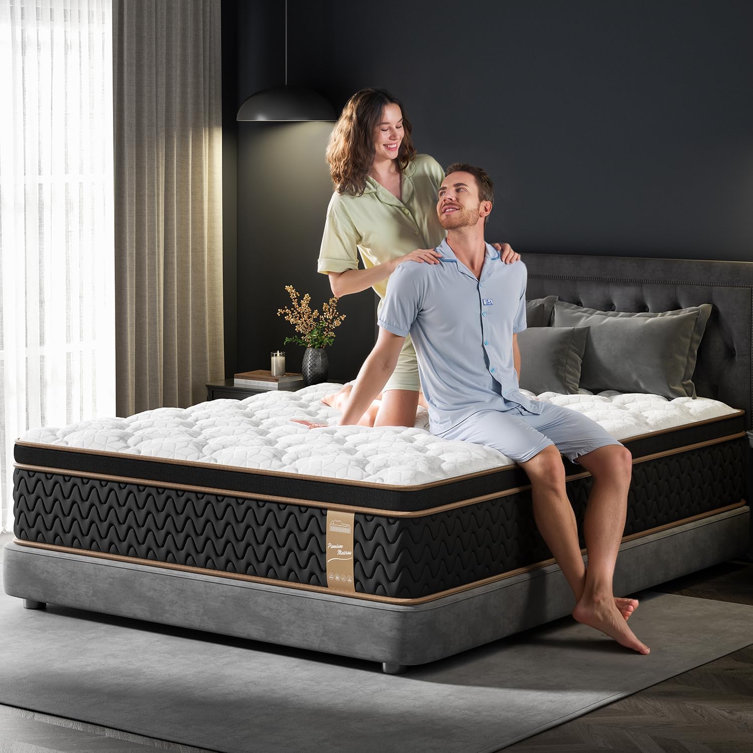 Skiennix Queen Mattress - 12 Inch Cooling Hybrid Bed in a Box with 7-Zone Pocket Springs & Motion Isolation