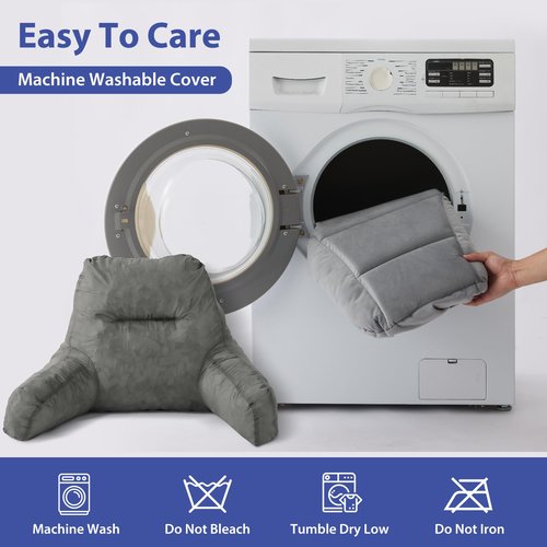 IASEAHK Reading Pillows for Sitting in Bed Adult, Back Pillow for Bed Sitting Up, Backrest Pillows with Shredded Foam for Adult&Teens, Support Pillow with Arms for Beds, Couch, Floor, 20in, Grey