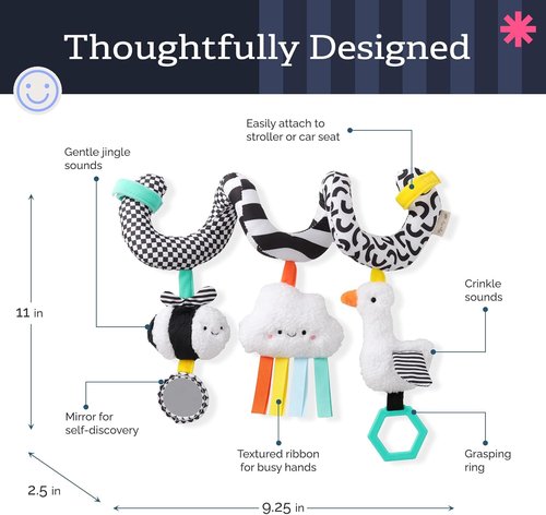 Itzy Ritzy Spiral Car Seat & Stroller Activity Toy - Engaging Hanging Toys with Mirror & Ribbons for Infants