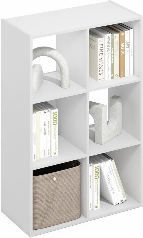 Furinno PELLI Bookshelf - 3x2 Cube Storage Organizer Cabinet | Plain White, Ideal for Living Room & Home Office