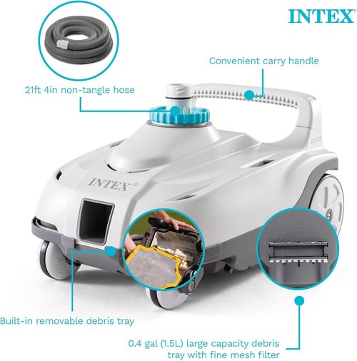 INTEX 28006E ZX100 Automatic Pool Cleaner - Efficiently Cleans Larger Pools | Removable Filter Tray, 21ft Hose