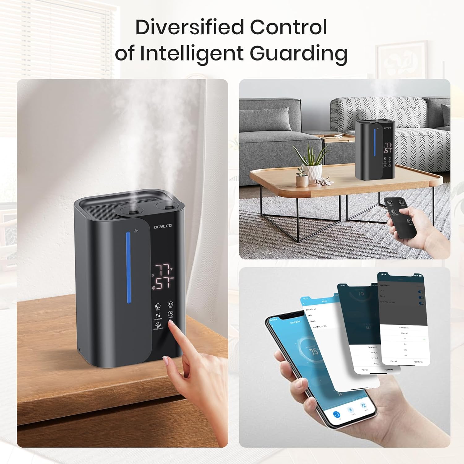 OGACFO 5L Smart Air Humidifier - Top Fill Design, 50H Runtime, Quiet 28 dB for Bedroom & Nursery