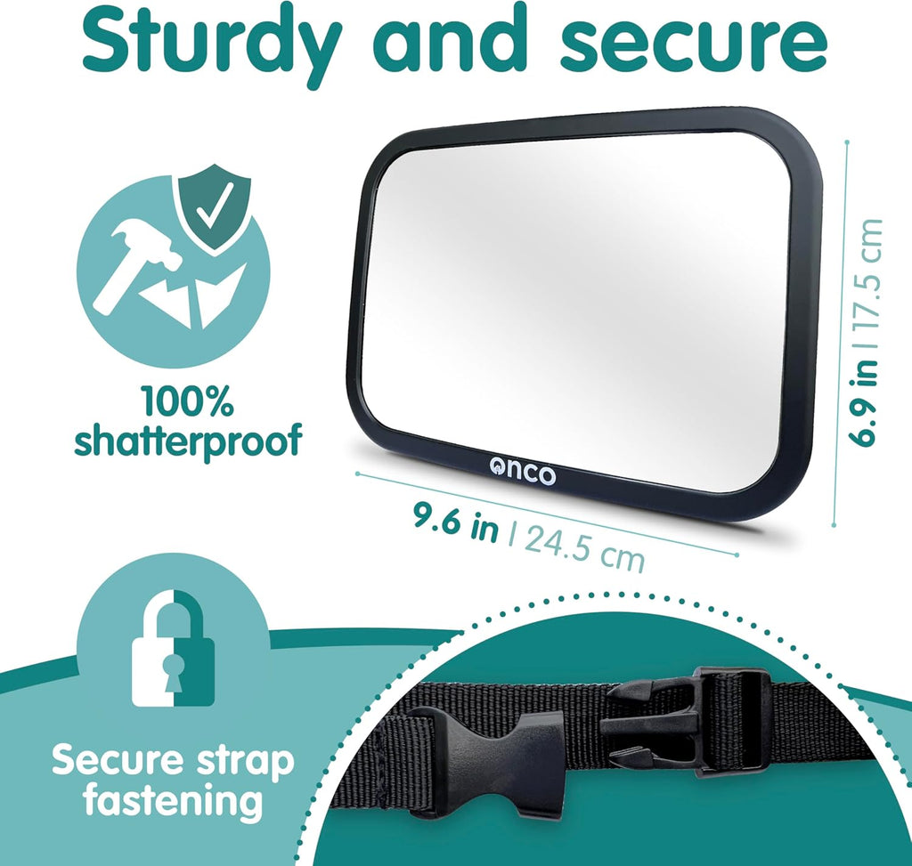 Onco Baby Car Mirror - 100% Shatterproof & Shakeproof Rear Facing 360° Rotating Convex Mirror (2 Pack)