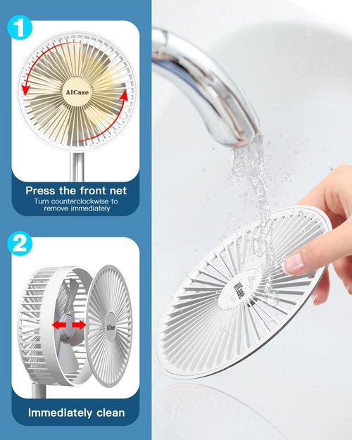 AICase Stand Fan,Folding Portable Telescopic Floor/USB Desk Fan with 10800mAh Rechargeable Battery,4 Speeds Super Quiet Adjustable Height and Head Great for Office Home Outdoor Camping-White