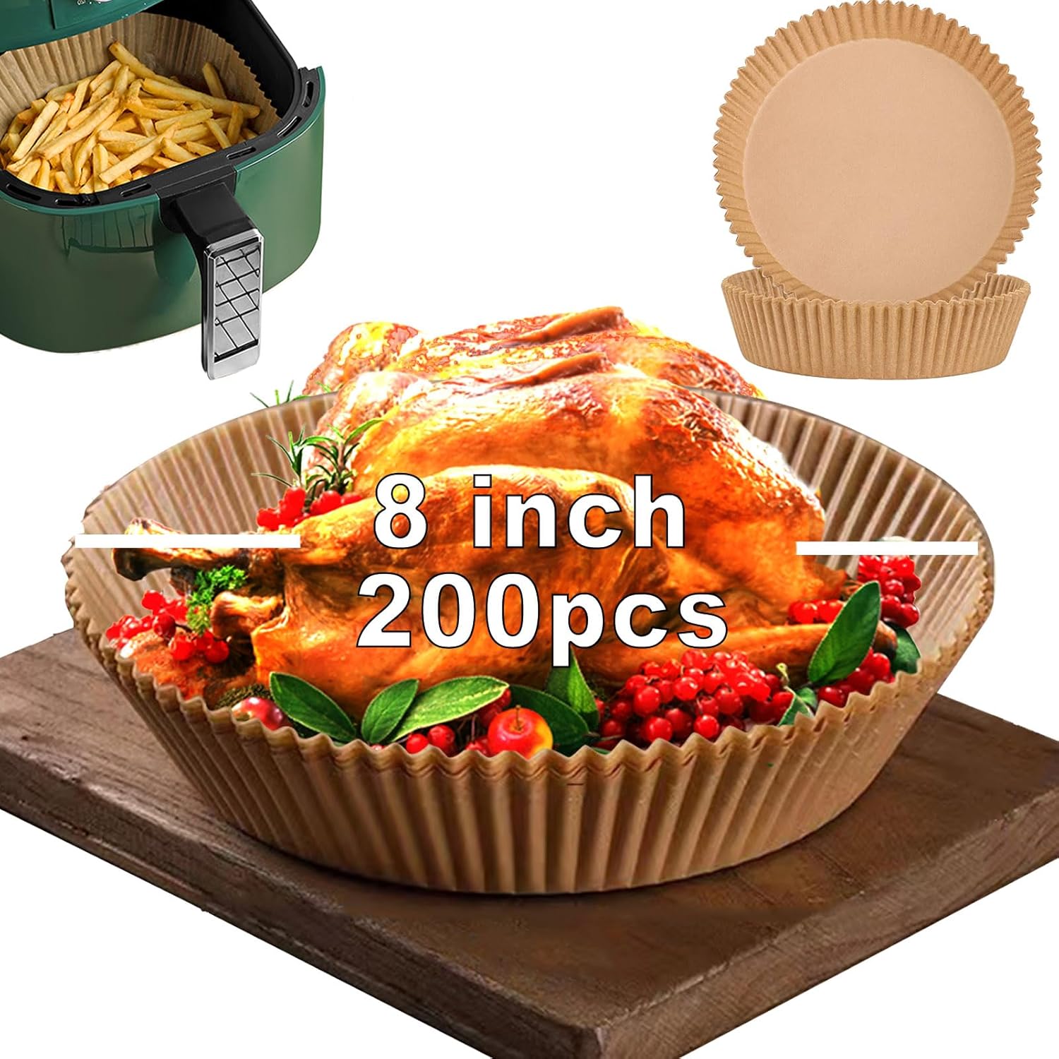 Ninja Air Fryer Liners - Disposable 8-Inch Round Parchment Paper | 200 Pcs for 4 Qt Air Fryer