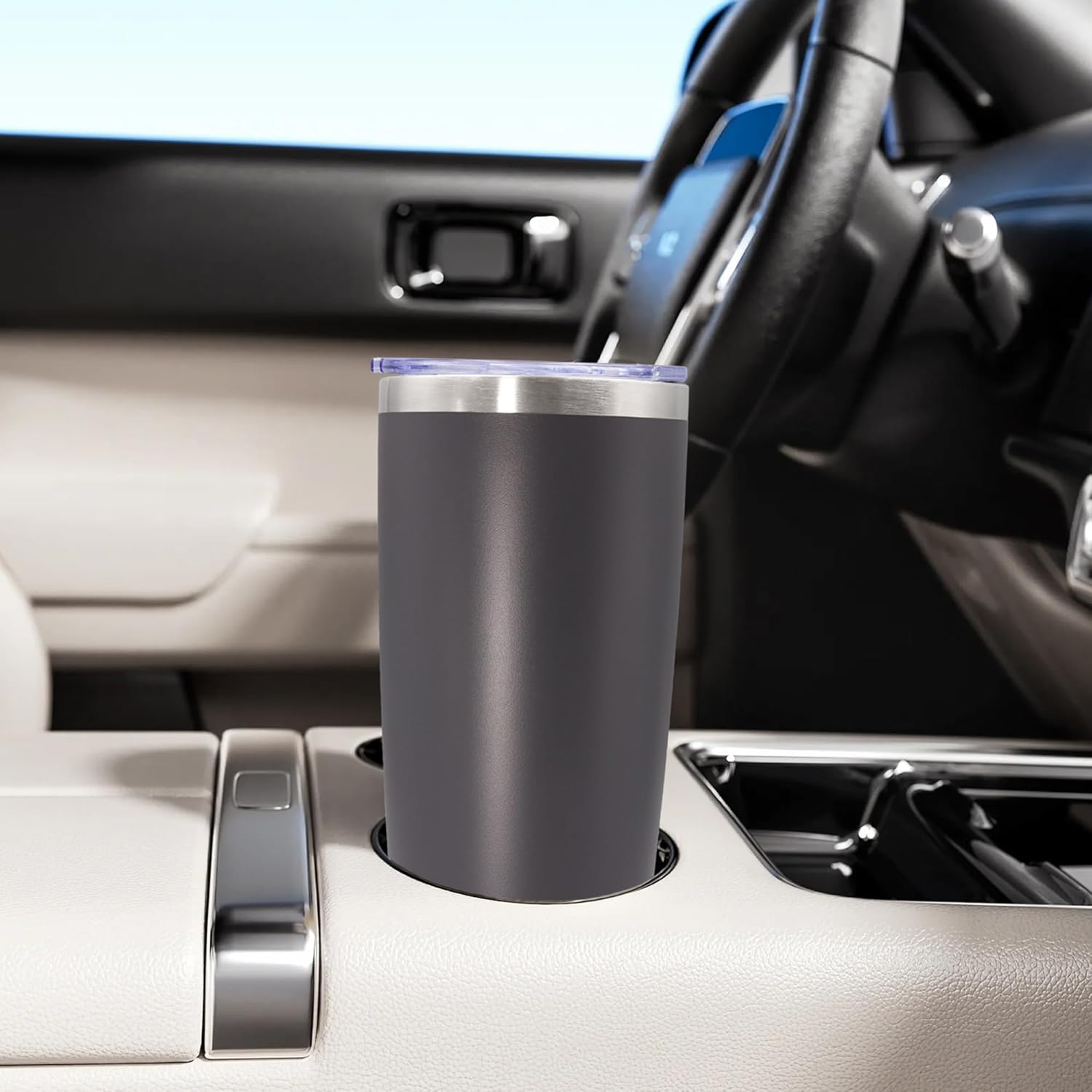 Skiennix 20oz Stainless Steel Tumbler - Vacuum Insulated Travel Mug for Hot & Cold Drinks, Grey